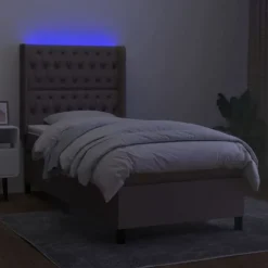 Sengebund med lameller - Eksklusivt hjem - Pocketfjedermadras - Farvet LED - 80x200cm Taupe