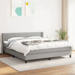 Sengebund med lameller og madras - 180x200cm - Justerbar hovedgærde - Blødt stof - 2 pladser