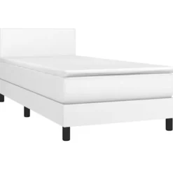 Sengebund med lameller og madras - Eksklusiv Hus - 80x200cm - Farvet LED - Hvidt kunstlærred