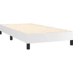 Sengebund med lameller og madras - Eksklusiv Hus - 80x200cm - Farvet LED - Hvidt kunstlærred