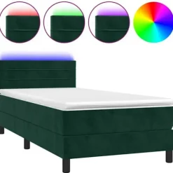 Sengebund med lameller og madras - Eksklusivt hjem - Mørkegrøn - 80x200 cm - LED-stribe inkluderet