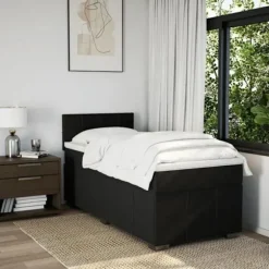 Sengebund med madras - Eksklusivt hjem - 90x190 cm - Sort stof - Vaskbart betræk