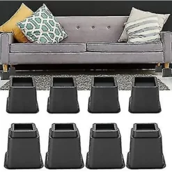 Sengestativ, 8 stk. PP Møbelforhøjere Justerbare Sengestol Sofa Forhøjere Fødder Løft Sæt 4 X 5"/ 4 X 3" Tilgængelig Sort