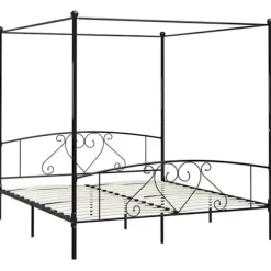 Sengestel - Eksklusivt Hus - Sort metal - 200x200 cm - Industrielt design - Tilpasningsbar baldakin