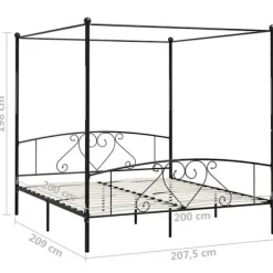 Sengestel - Eksklusivt Hus - Sort metal - 200x200 cm - Industrielt design - Tilpasningsbar baldakin