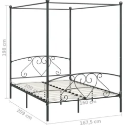 Sengestel med baldakin - Eksklusivt hjem - Grå metal - 160x200 cm - 2 personer