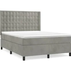 Sengestel med lameller og madras - Maison Exclusive - 140x200cm - Lys grå velour - Justerbar hovedgærde