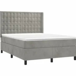 Sengestel med lameller og madras - Maison Exclusive - 140x200cm - Lys grå velour - Justerbar hovedgærde