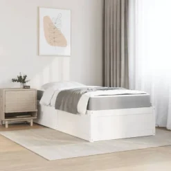 Sengestel med madras - Eksklusivt hjem - 90x200 cm - Massivt træ - Personlig støtte hvid, lysegrå