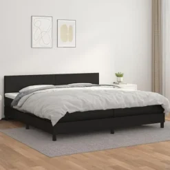 Sengestel med madras - Eksklusivt hjem - Sort - Syntetisk læder - 200x200 cm