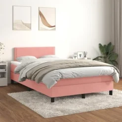 Sengestel med madras - Eksklusiv Hus - 120x190 cm - Rosa velour - Pocketfjedre