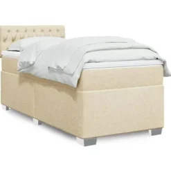Sengestel med madras - Eksklusivt Hjem - 80x200 cm - Creme Stof - Maksimal Afslapning