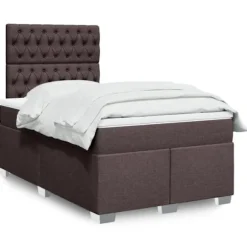Sengestel med madras - Eksklusivt hjem - 120x190 cm - Mørkebrun stof - Justerbare LED USB