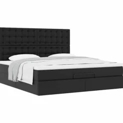 Sengestel med madras - Eksklusiv Hus - 180x200 cm - Syntetisk læder sort - Opbevaring under sengen sort, hvid