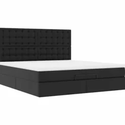 Sengestel med madras - Eksklusiv Hus - 180x200 cm - Syntetisk læder sort - Opbevaring under sengen sort, hvid