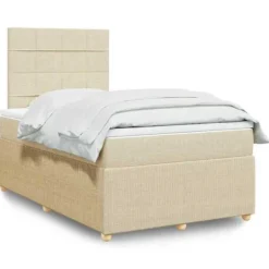 Sengestel med madras - Eksklusivt hjem - 120x200 cm - Cremefarvet stof - 2 personer