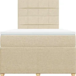 Sengestel med madras - Eksklusivt hjem - 120x200 cm - Cremefarvet stof - 2 personer