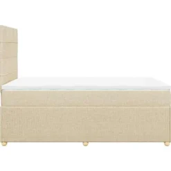 Sengestel med madras - Eksklusivt hjem - 120x200 cm - Cremefarvet stof - 2 personer