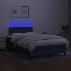 Sengestel med madras - Eksklusivt hjem - 120x190 cm - Blå stof - Farvet LED