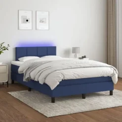 Sengestel med madras - Eksklusivt hjem - 120x190 cm - Blå stof - Farvet LED