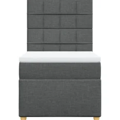 Sengestel med madras - 80x200 cm - Mørkegrå stof - LED lys - Justerbar hovedgærde