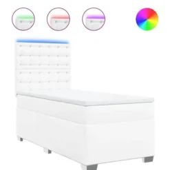 Sengramme med madras - Eksklusivt Hjem - 90x190 cm - Syntetisk læder - Justerbare LED-lys