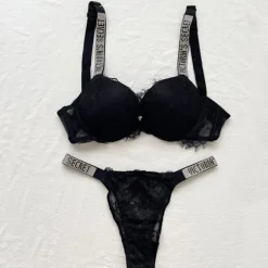 Sexet lingeri komfort damesæt push up bh Victoria's Secret lingerisæt kvindeligt undertøj Vetement Femme blonde sort Lace black 75C