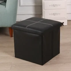 Siddepuf/fodskammel med smart opbevaring i imiteret læder 30 cm