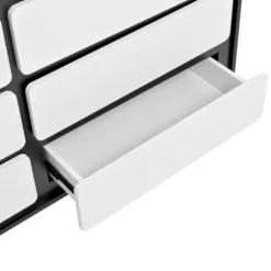【Sideboard 140x38cm Moderne】Kommode med 6 skuffer & spejl, Opbevaringsplads, Hvid højglans White