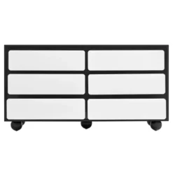 【Sideboard 140x38cm Moderne】Kommode med 6 skuffer & spejl, Opbevaringsplads, Hvid højglans White