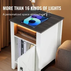 Sidebord - DUOKU - Sæt med 2 - Kvadratisk - USB-porte - Landlig stil - 3 opbevaringsniveauer Vit