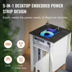 Sidebord - DUOKU - Sæt med 2 - Kvadratisk - USB-porte - Landlig stil - 3 opbevaringsniveauer Vit