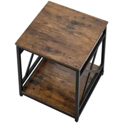 Sidebord - DUOKU - ZH639 - Kvadratisk 45,7x45,7x51 cm - 2 niveauer - Vintage brun træ & sort metalramme Brun vintage + svart