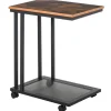 Sidebord C-Formet Rullevogn, Serveringsvogn, Sidebord, Træ + Metal, Sort + Valnød, 51X36X65 Cm