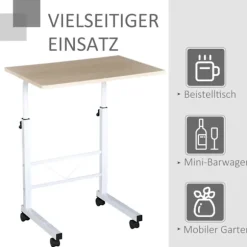 Sidebord Højdejusterbart Sofabord Mobilt Ende Skrivebord Hjul Bremser C-Bord Spånplade Stål Flerfarvet