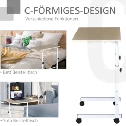 Sidebord Højdejusterbart Sofabord Mobilt Ende Skrivebord Hjul Bremser C-Bord Spånplade Stål Flerfarvet