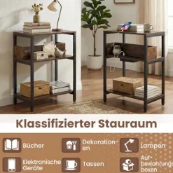 Sidebord med ladestation, 3-lags, rustik brun