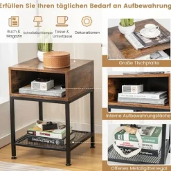 Sidebord med opbevaringsrum og gitterhylde sengebord med metalstel 40 x 40 x 57,5 ​​cm