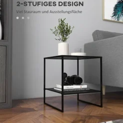 Sidebord Sofabord med hylde Sofabord med stålstel Sengebord til Stue Soveværelse Sort 40 x 40 x 45 cm