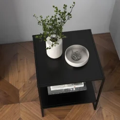Sidebord Sofabord med hylde Sofabord med stålstel Sengebord til Stue Soveværelse Sort 40 x 40 x 45 cm