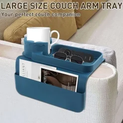 Silikone Sofakopholder - Skridsikker Sofa Armlæsbakke med Kopholder og 4 Lommer, Foldbar Sofa Armlæsbakke (Mørkeblå) Dark Blue