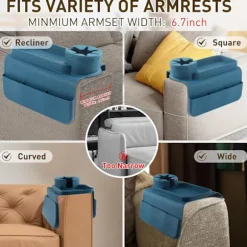 Silikone Sofakopholder - Skridsikker Sofa Armlæsbakke med Kopholder og 4 Lommer, Foldbar Sofa Armlæsbakke (Mørkeblå) Dark Blue