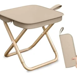 Skammel - Lille bærbar stol - Bærbar mini foldestol - Bærbar campingstol - Velegnet til have, strand, vandreture, picnic (Khaki)
