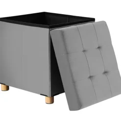 Skammel grå fløjl 42x38x38cm foldbar