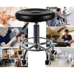 Skammel med hjul - Arbejdsskammel - Frisørskammel - Frisør / Salon Svart black