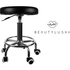 Skammel med hjul - Arbejdsskammel - Frisørskammel - Frisør / Salon Svart black