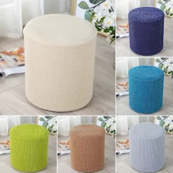 Skammelbetræk Ensfarvet Støvbestandig Elastisk Kantdesign Polyester Strækbar Firkantet/Rund Fodskammel P Light green