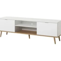 Skandinavisk tv-møbel GÖTEBORG - Hvid - 2 døre - L 160 x D 40 x H 50 cm Vit/Brun