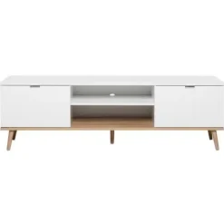 Skandinavisk tv-møbel GÖTEBORG - Hvid - 2 døre - L 160 x D 40 x H 50 cm Vit/Brun