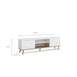 Skandinavisk tv-møbel GÖTEBORG - Hvid - 2 døre - L 160 x D 40 x H 50 cm Vit/Brun